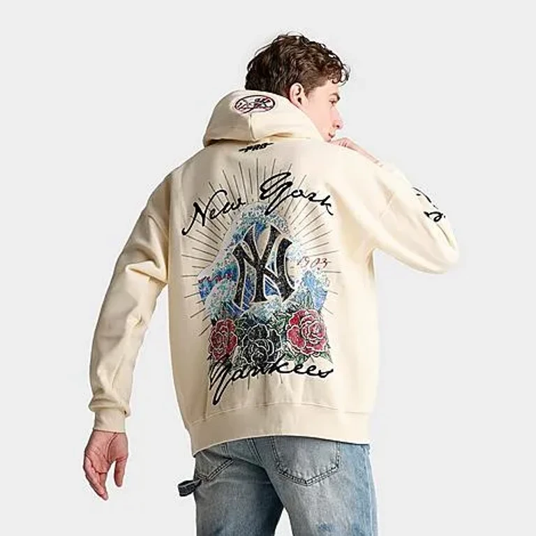 New York Yankees MLB Wave And Roses Graphic Pullover Hoodie