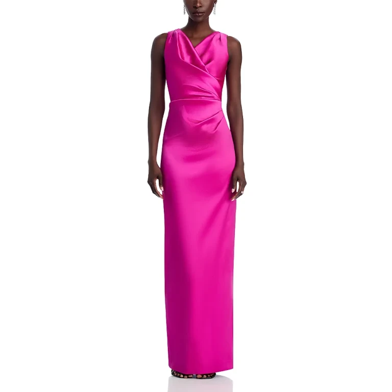 Teri Jon by Rickie Freeman Mikado Criss Cross Bodice Ruched Tank Gown