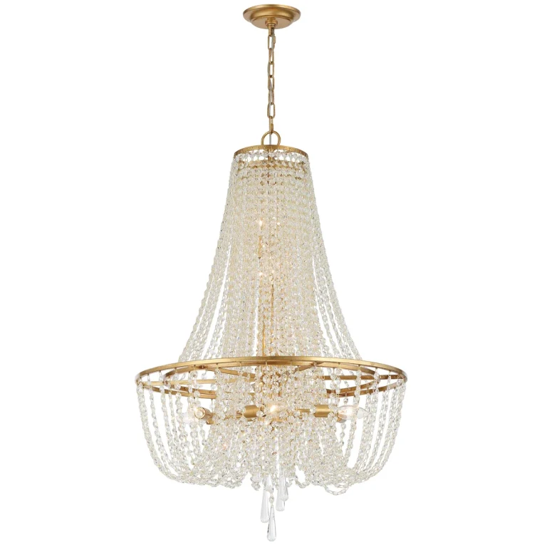 Arcadia 9-Light Traditional Chandelier in Antique Gold with Hand Cut Crystal Crystals