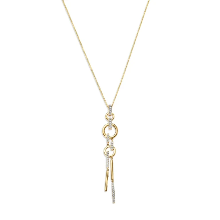 Diamond Linear Statement Pendant Necklace in 14K Yellow Gold, 0.35 tcw