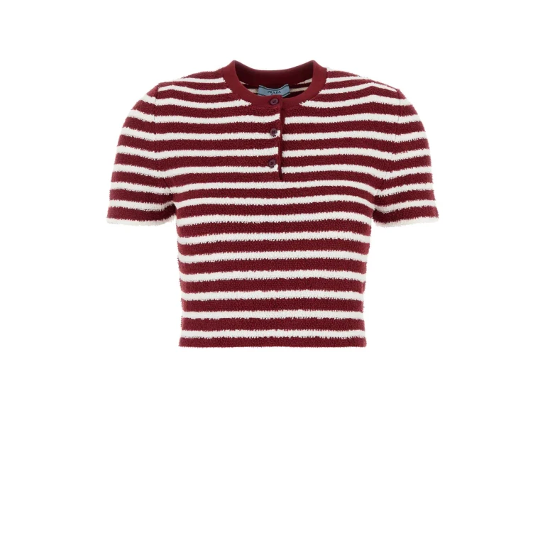 Prada Embroidered Terry Fabric Polo Shirt Amaranto+natu Copa-trochusniloticus - Women