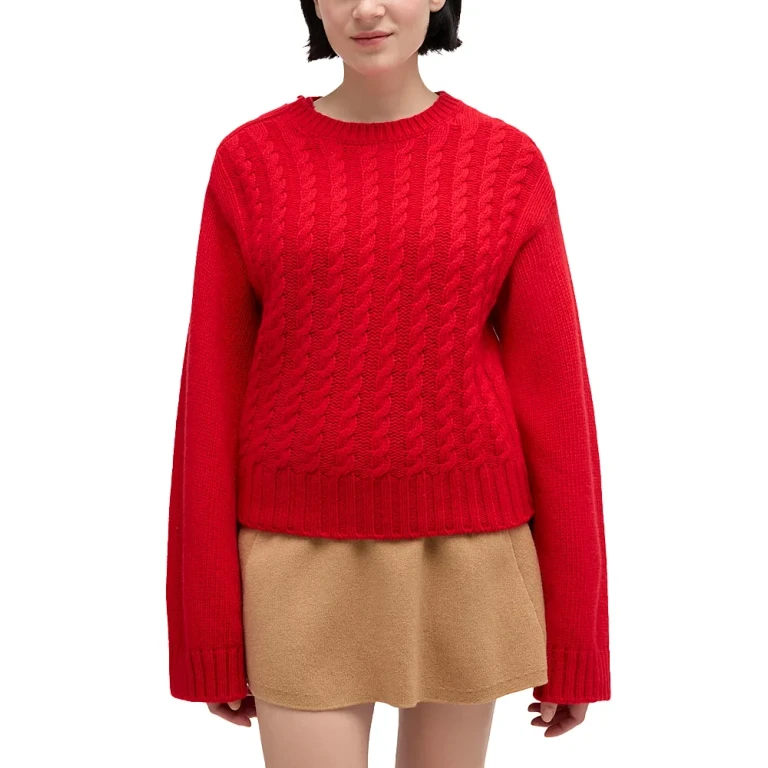 Ganni Wool Blend Crewneck Chunky Cable Sweater