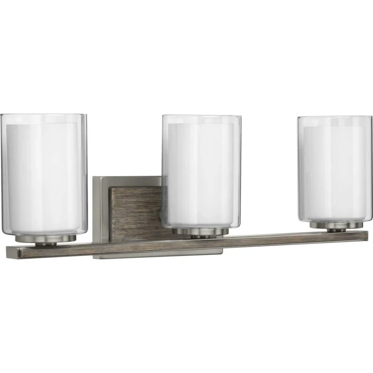 Brushed Nickel Three Light Bath & Vanity from the Mast Collection