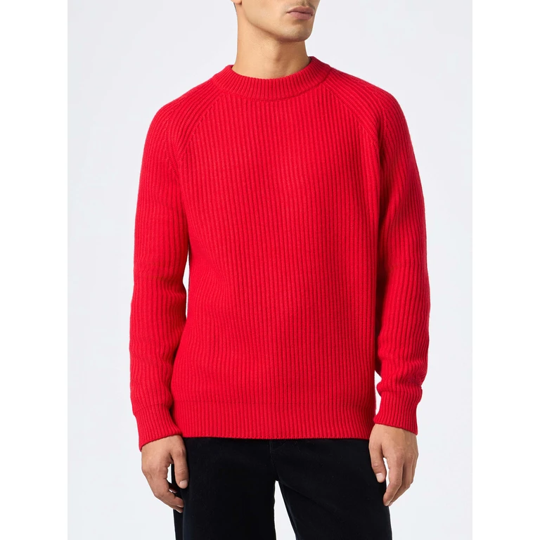 Mc2 Saint Barth Marine Ribbed Red Cashmere Blend Sweater - Men