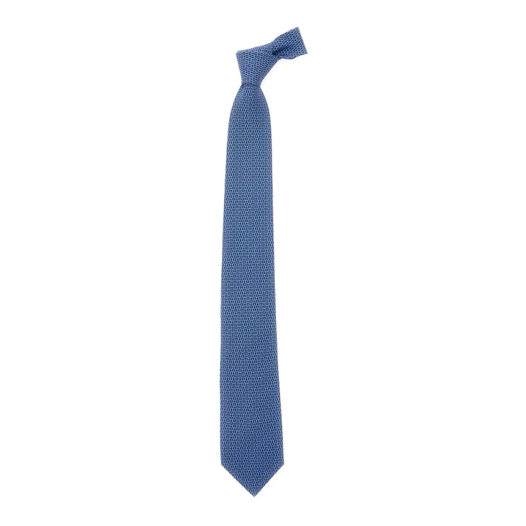 Ferragamo Blue Silk Tie With Knot Closure On The Back And All-over Gancini Print Man