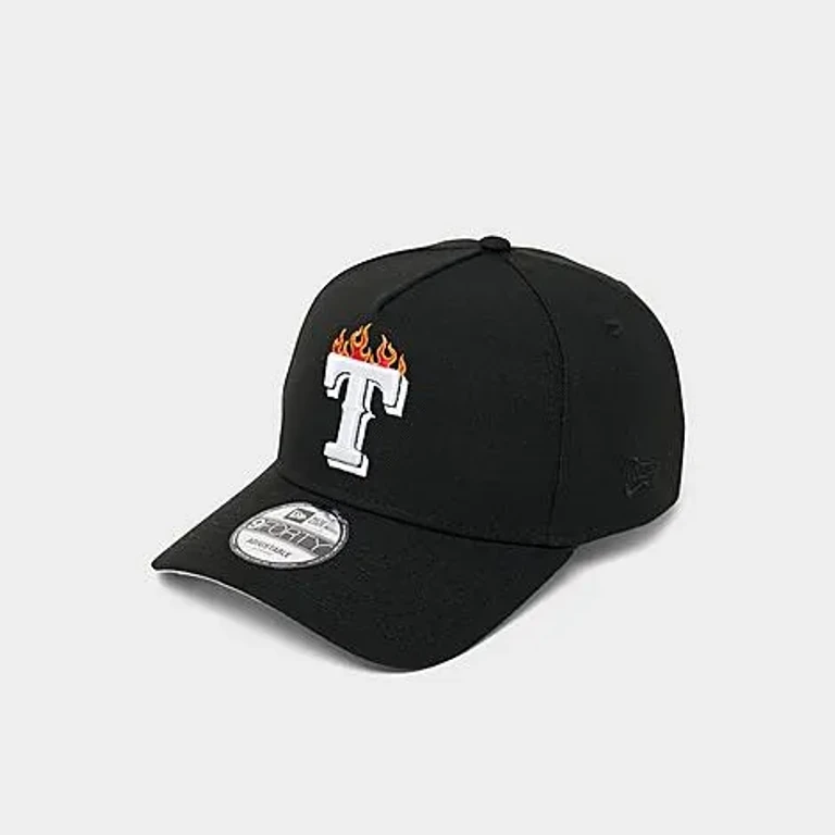 New Era Texas Rangers MLB 9FORTY Flame Logo Snapback Hat in Black/Flame