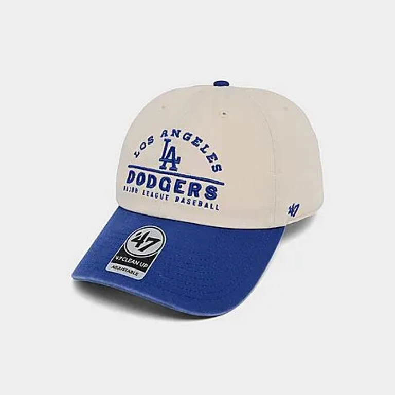 Women's '47 Los Angeles Dodgers MLB Windham Clean Up Strapback Hat in Natural/Royal