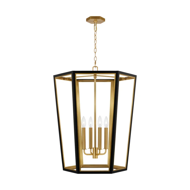 Curt 4-Light Chandelier in Midnight Black And Burnished Brass by Alexa Hampton