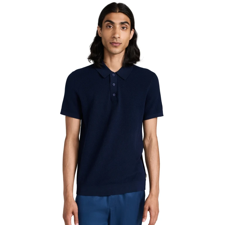 Onia Cotton Textured Knit Polo Stone S