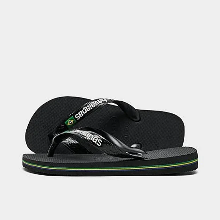 Havaianas Girls' Big Kids Brasil Logo Flip-Flop Sandals in Black Size: 2.0