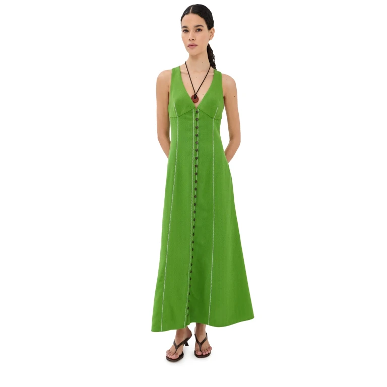 Rosie Assoulin Row, Row, Row Your Buttons Dress Grass Green 4