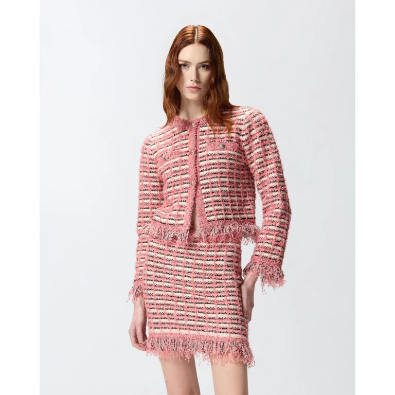 Pinko - Veste courte en natté et maille effrangée - M