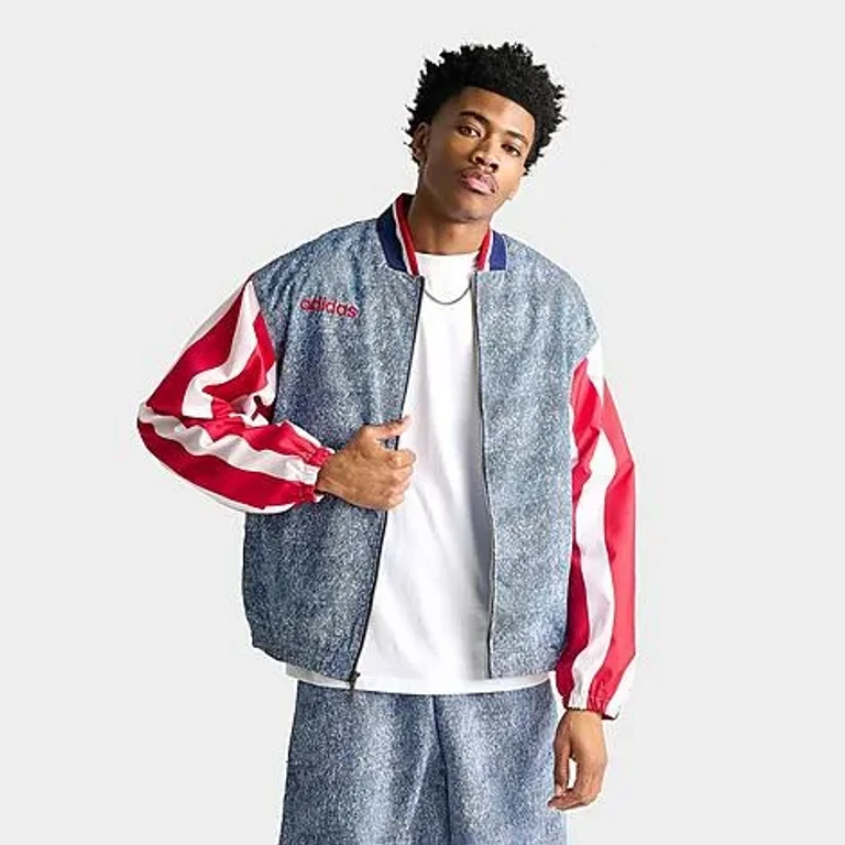 adidas Men's Denim Graphic Track Top in White/Dark Blue Size: XS