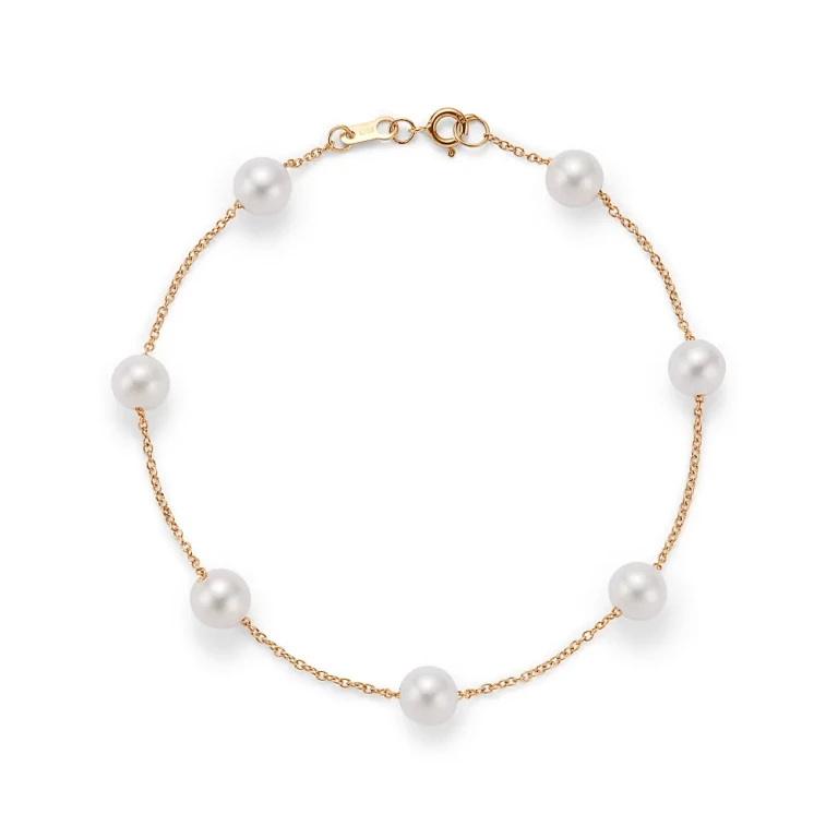 Cultured Freshwater Pearl Station Bracelet in 14K Yellow Gold