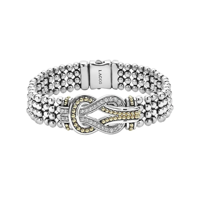 Lagos Sterling Silver and 18K Gold Newport Diamond Caviar Bracelet
