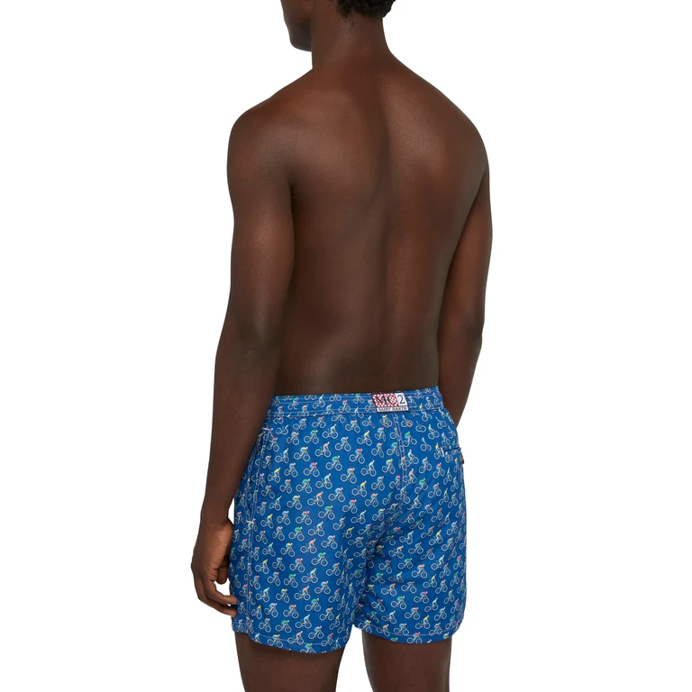 Mc2 Saint Barth Lightweight Fabric Swim Shorts Lighting With Bikers Print Blue Swimshort - Men