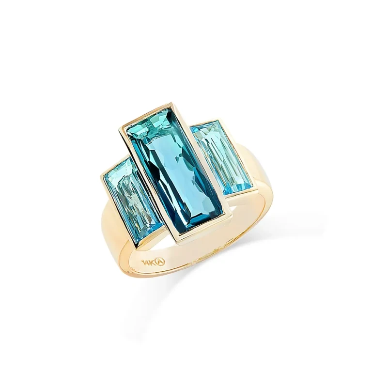 London & Swiss Blue Topaz Ring in 14K Yellow Gold
