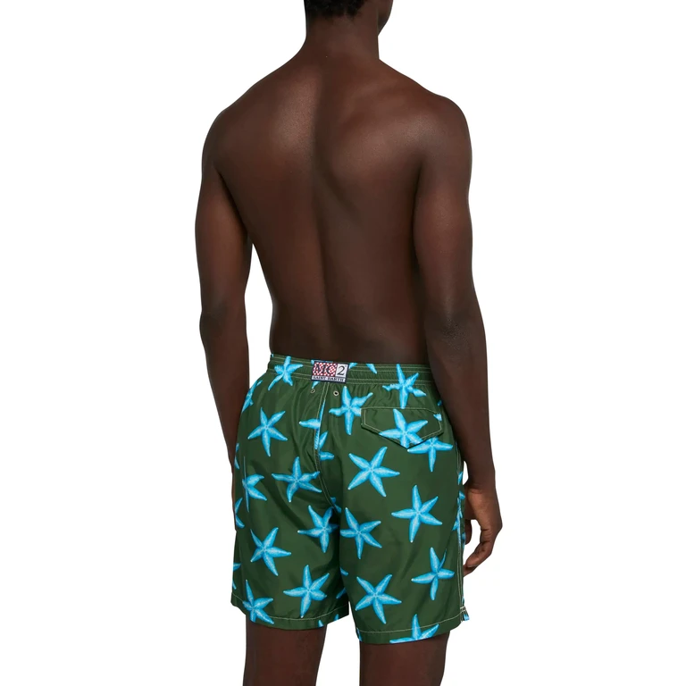 Mc2 Saint Barth Lightweight Fabric Swim-Shorts Lighting With Starfish Print Green Swimshort - Men