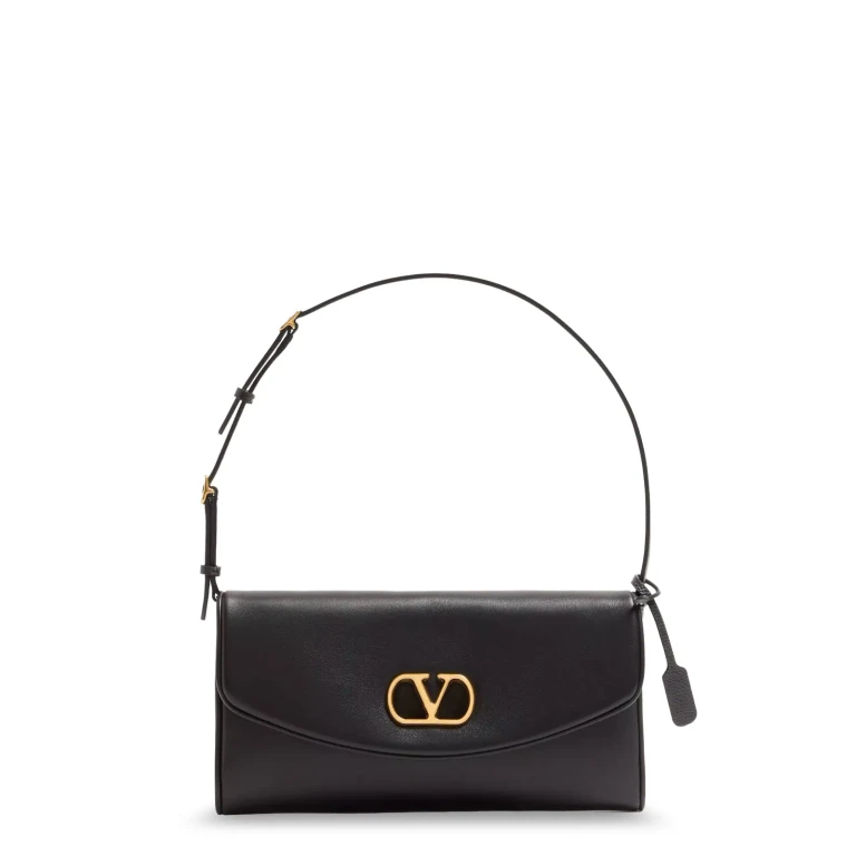 Valentino Garavani Devain Leather Shoulder Bag With Metal Vlogo Signature