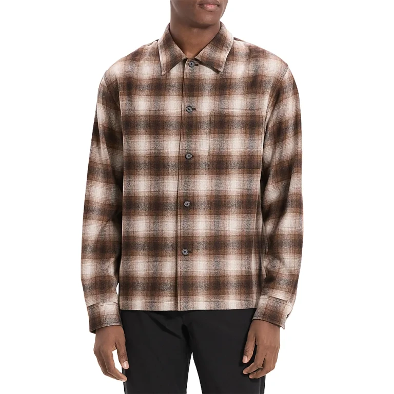 Theory Plaid Button Down Overshirt