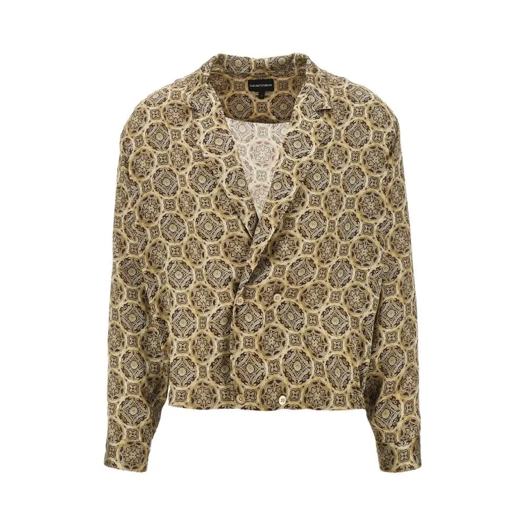 EMPORIO ARMANI Printed satin double-breasted shirt Man M