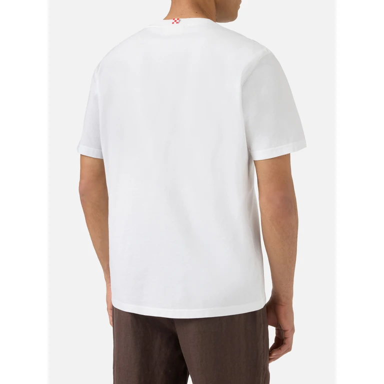 Mc2 Saint Barth White Portofino T-Shirt With Viaggio Prima Classe Embroidery - Men