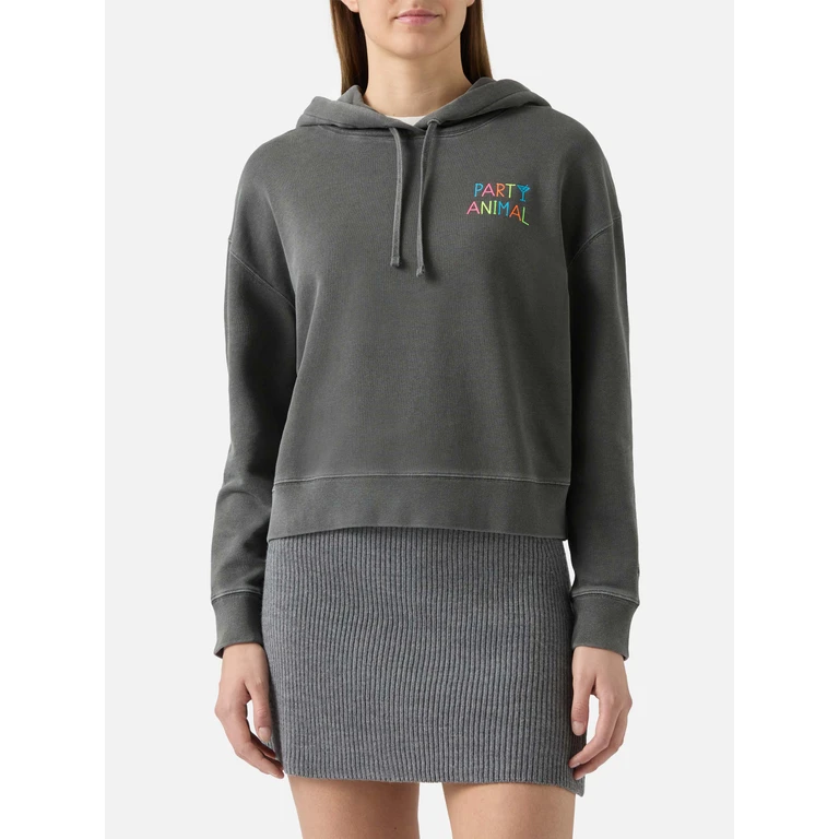 Mc2 Saint Barth Mindy Cotton Hoodie With Party Animal Embroidery Black Sweatshirt - Women