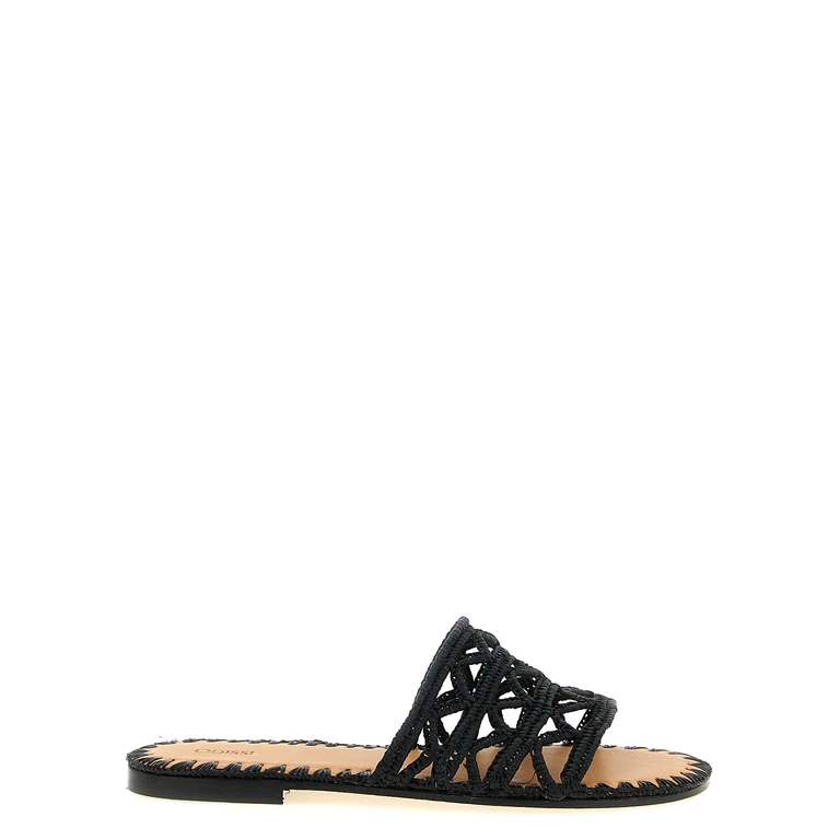 Odissi Evie Slides Black Viscose Sandal - Women