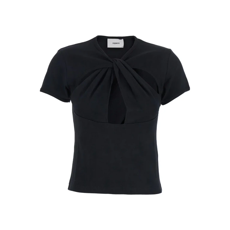 Coperni Black Top With V Neck And Cut-out On The Front In Cotton Woman