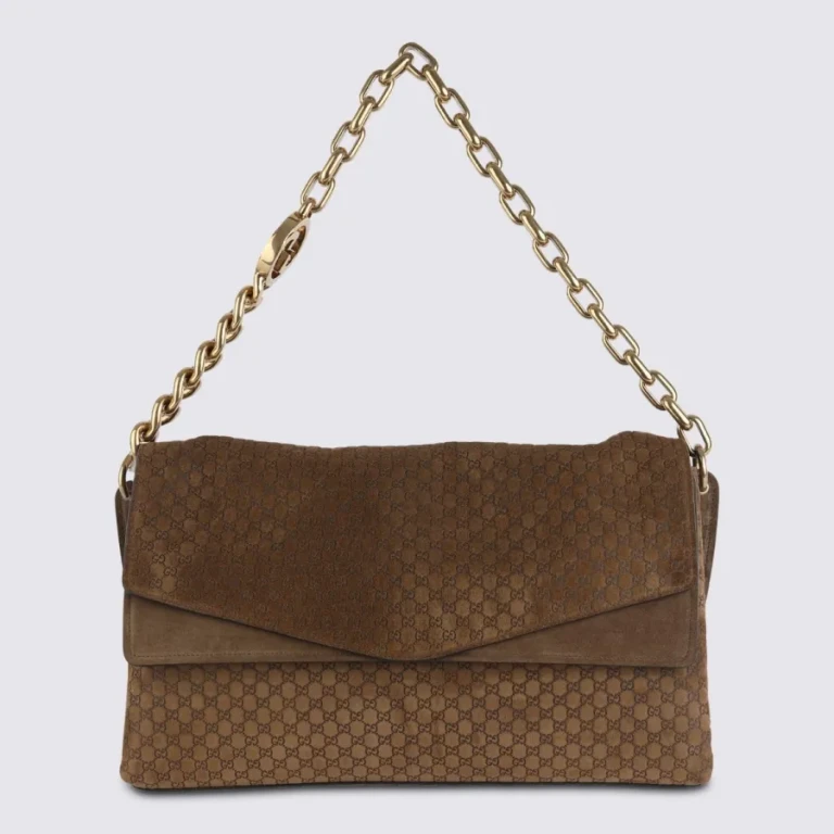 Gucci 驼色绒面革肩背包 GG压花