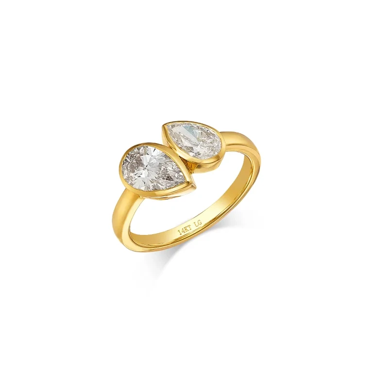 Pear Duo Bezel Set Lab Grown Diamond Ring in 14K Yellow Gold, 1.75 tcw