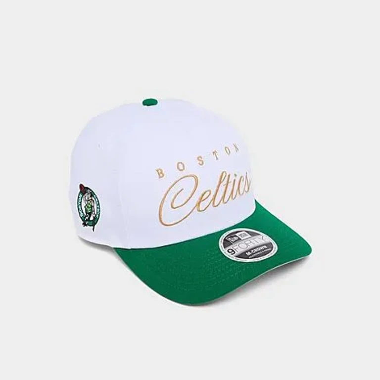 New Era Boston Celtics NBA 2025 Draft 9FORTY M-Crown A-Frame Snapback Hat in Chrome/Green