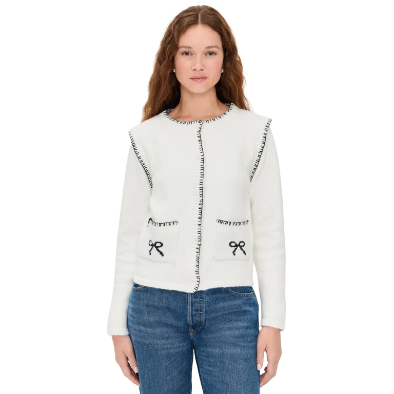 Another Girl Bow Motif Cardigan Cream XS