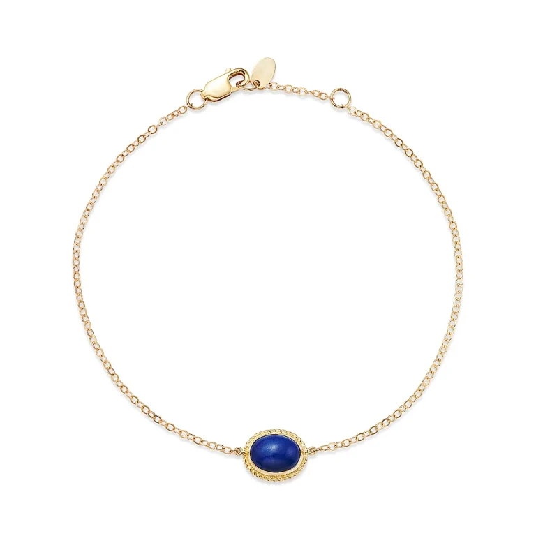 Blue Lapis Station Bracelet in 14K Yellow Gold