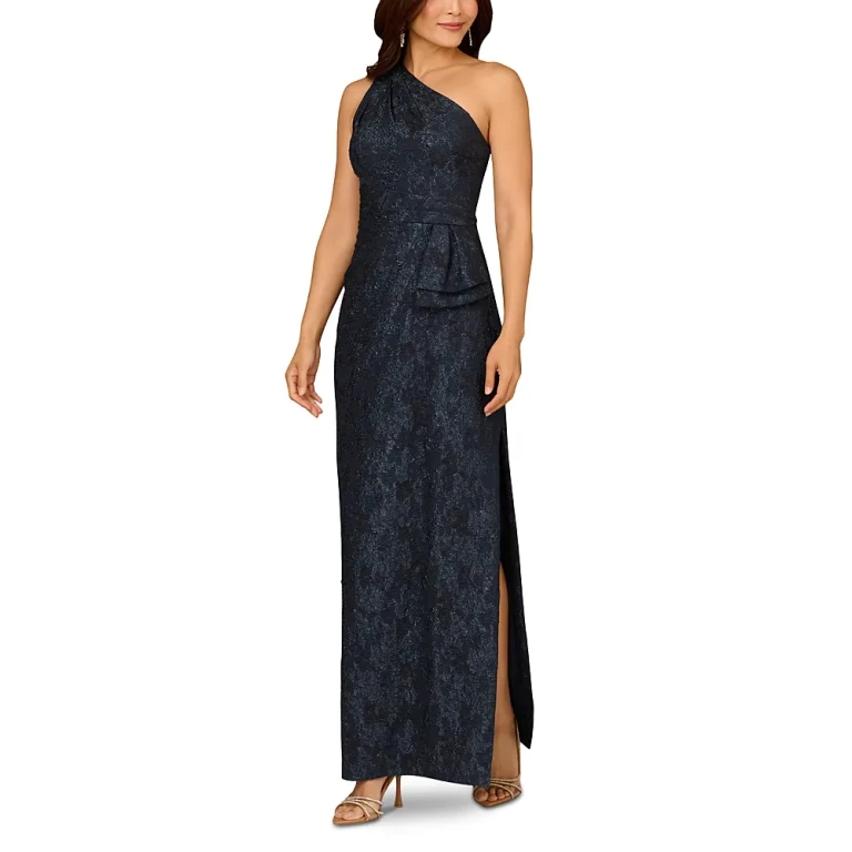 Aidan Mattox Stretch Jacquard One Shoulder Gown