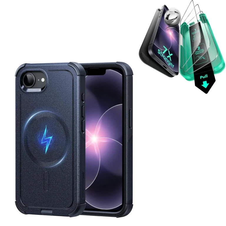 iPhone 17e Bundle Cyber Tough Magnetic Case & Armorite® Screen Protector - Navy Blue - Navy Blue