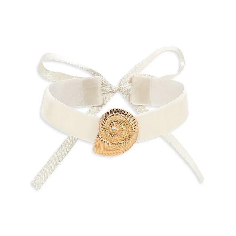 Ettika Swirled Shell Pendant Velvet Choker, 12