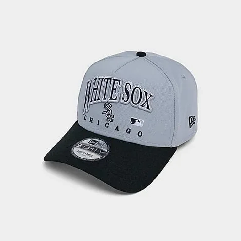 New Era Chicago White Sox MLB 9FORTY Embroidery Wordmark A-Frame Snapback Hat in Grey/Black
