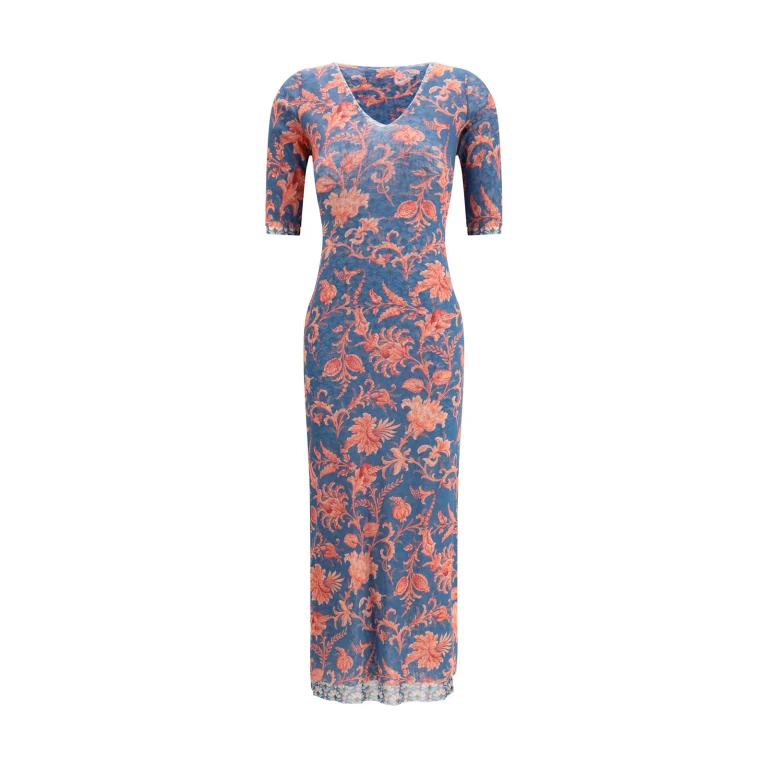 Etro Stretch Tulle Midi Dress With Floral Motif