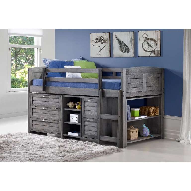Louver Antique Gray Low Loft Bed Style A