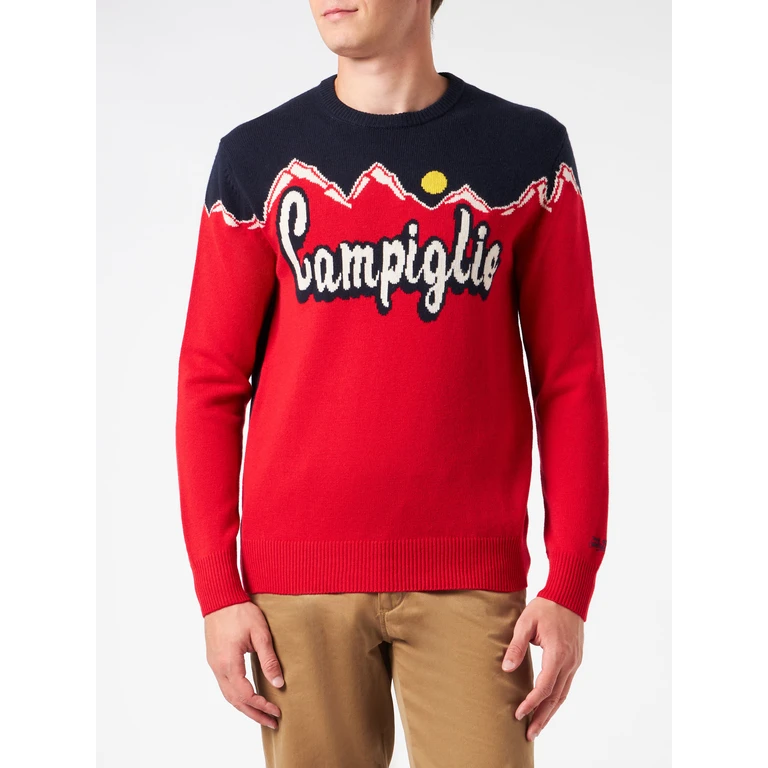 MC2 Saint Barth Man Crewneck Sweater With Campiglio Sun Jacquard