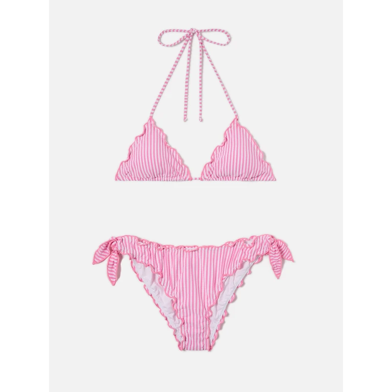 Mc2 Saint Barth Bikini Sarius Triangle White And Pink Striped Seersucker - Women