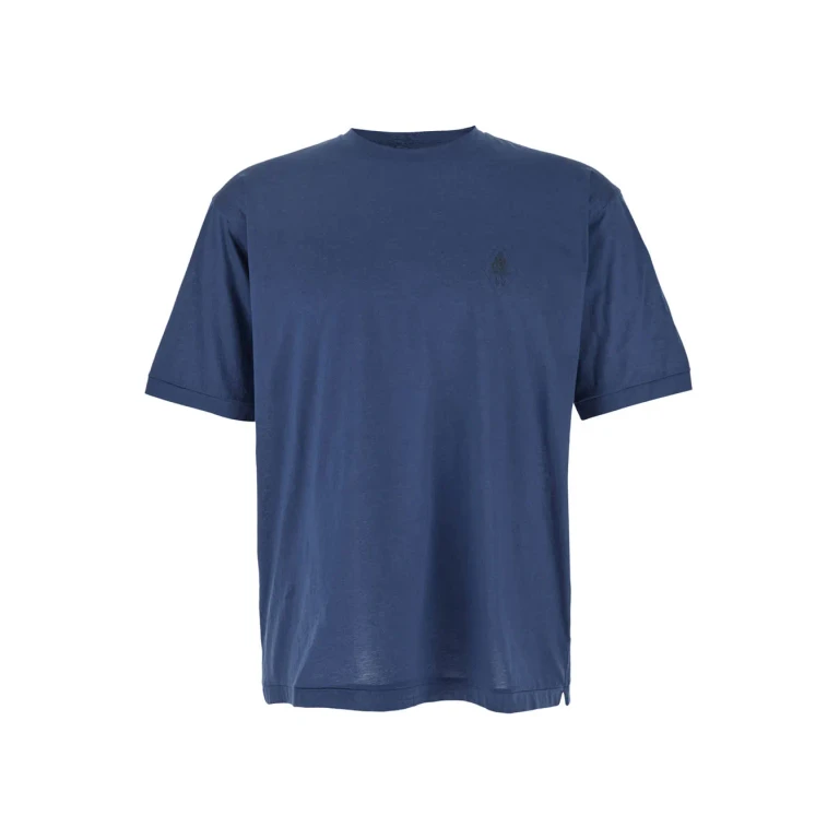 C. P. Company Blue Crewneck T-shirt With Logo Embroidery On The Front In Cotton Man