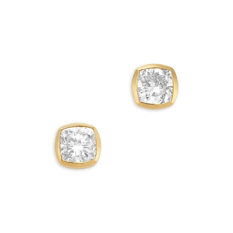 Luxe Collection Certified Lab Grown Diamond Cushion Bezel Stud Earrings in 14K Yellow Gold, 0.94 tcw