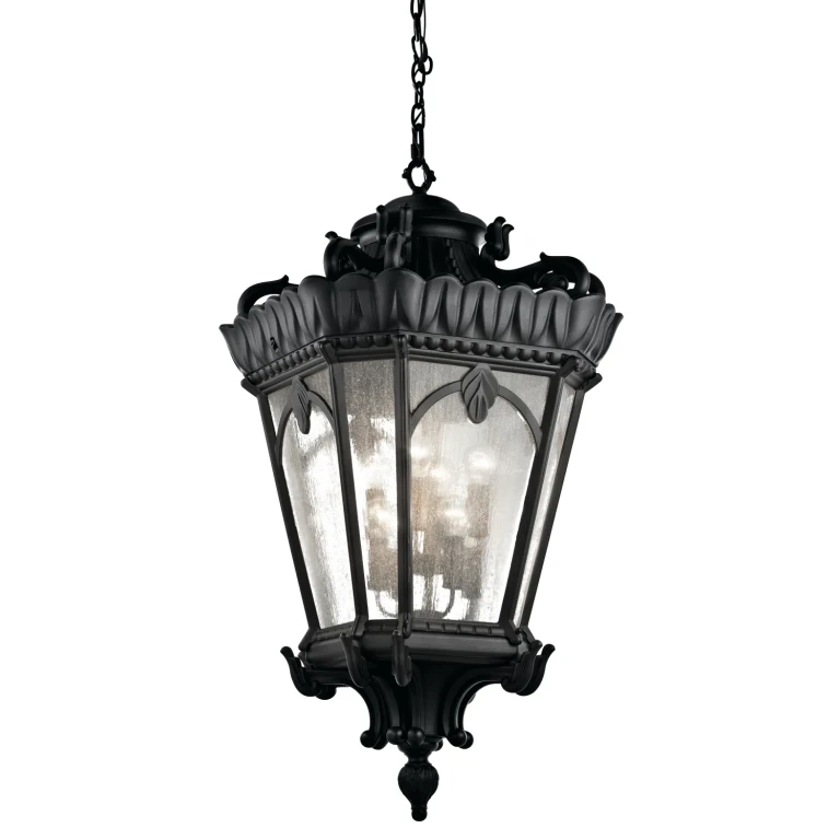 Textured Black Eight Light Outdoor Pendant from the Tournai Collection