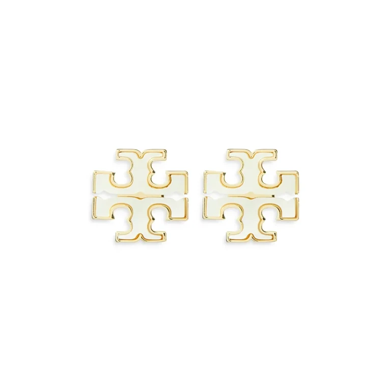 Tory Burch Kira Mother Of Pearl Double T Stud Earrings in Gold Tone