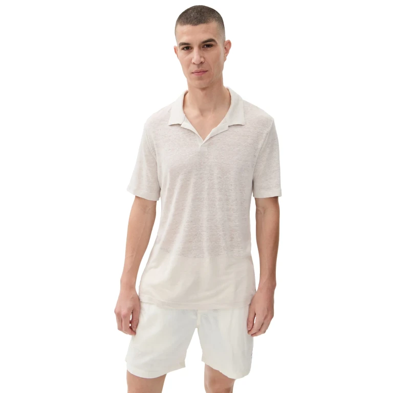 Onia Shaun Linen Polo Dusty Blue S