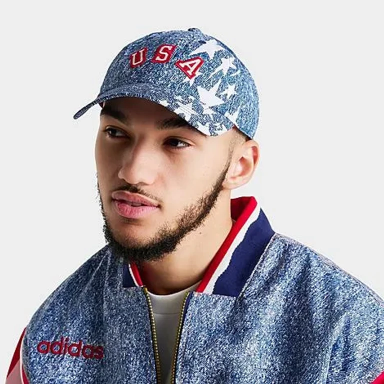 adidas FIFA World Cup USA 94 Denim Strapback Snapback Hat in Dark Blue/White/Power Red