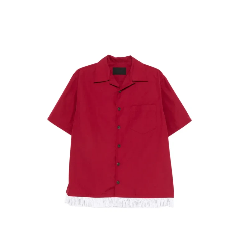 Camisa de bowling Prada em mistura de algodão com franjas