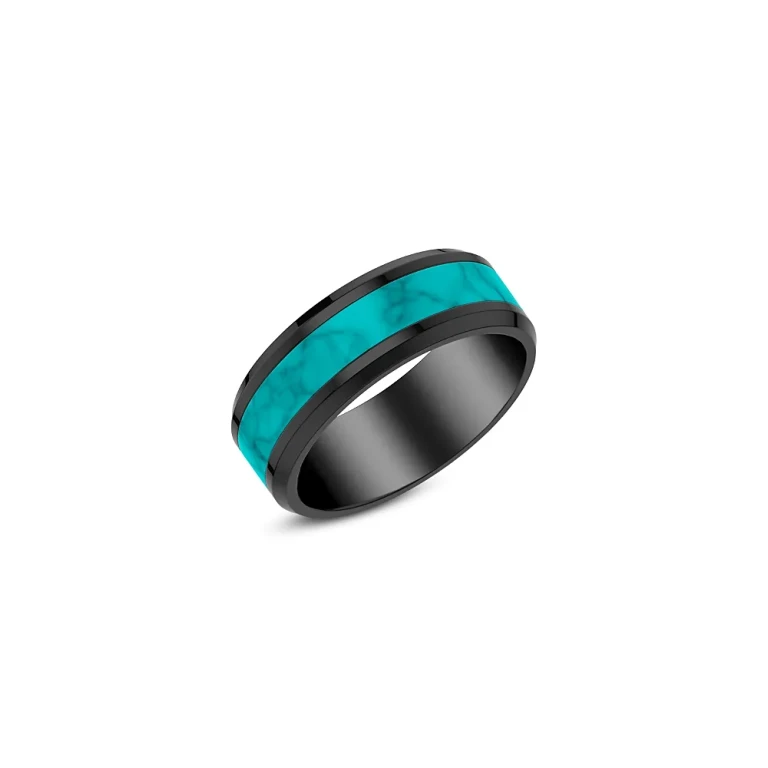 Men's Turquoise Inlay Ring in Black Tungsten